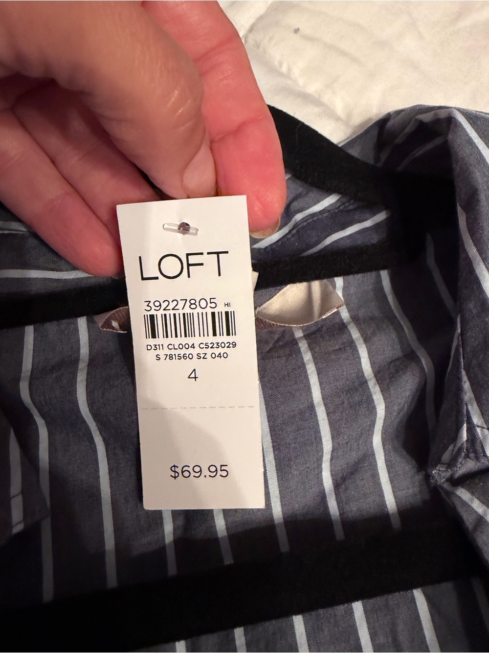 LOFT Navy and White Striped Button-Down Shirt